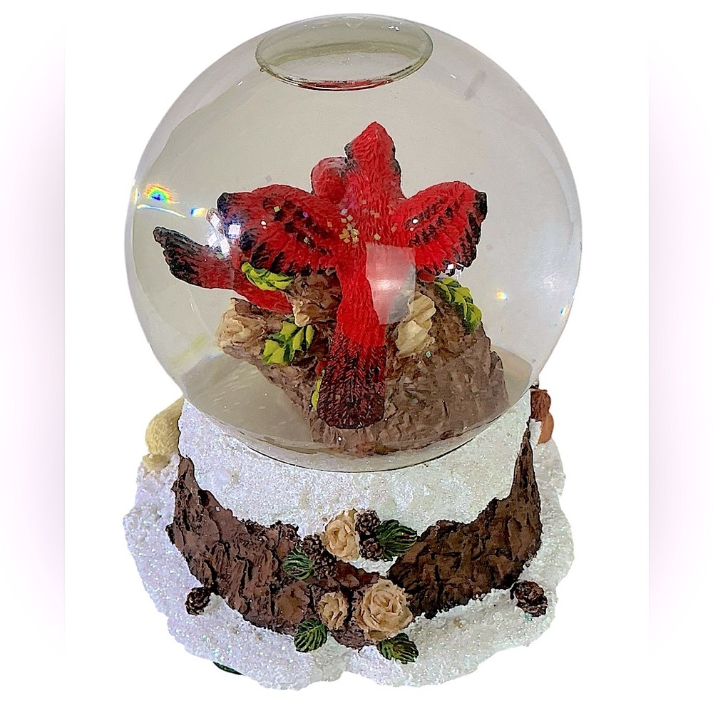 Cracker Barrel Vintage Musical Snow Globe White Christmas Song Cardinal Red Bird - Picture 9 of 16